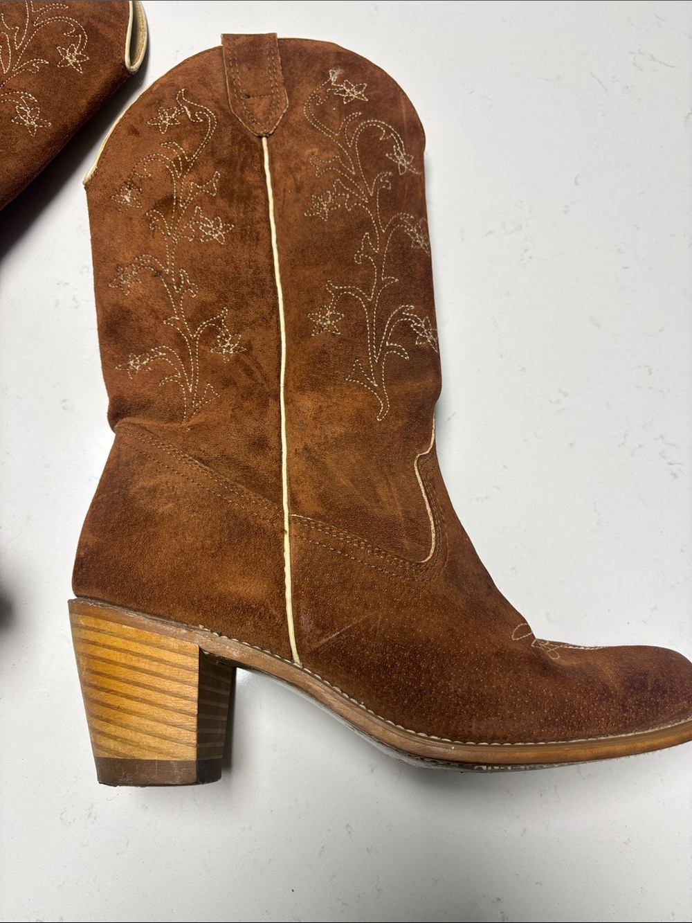 Wolverine Brown Suede Embroidered Western Block Heel Boots